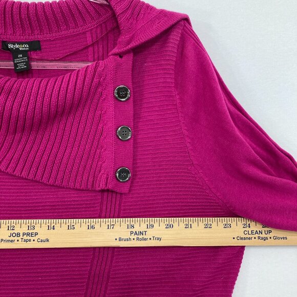 New Style & Co size 2X Pink Purple Soft Cozy Elegant Button Neck Tunic Sweater - Picture 6 of 8